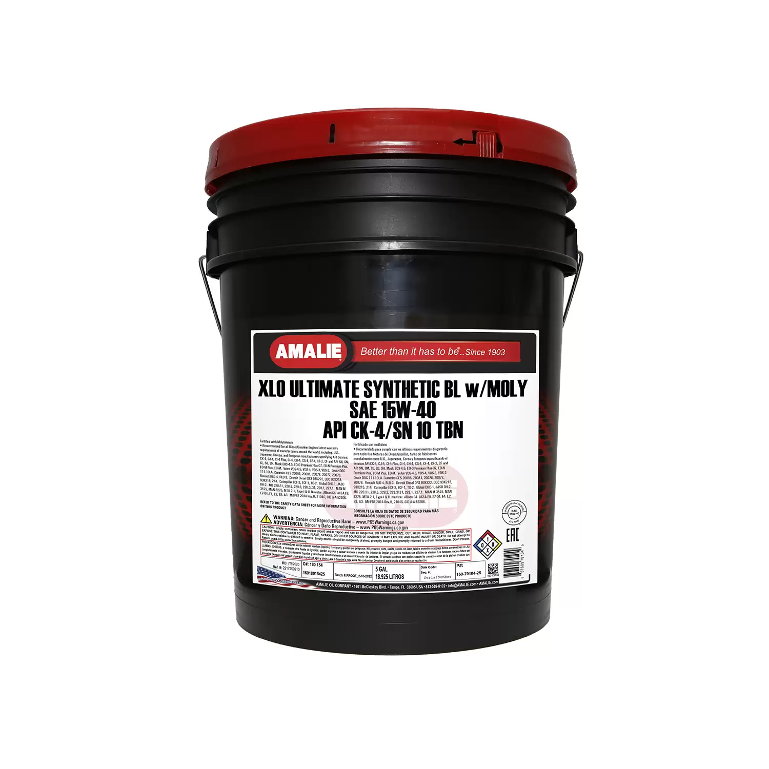 BALDE ACEITE AMALIE 15W40 API CK-4 MOLIBENO. 20LTS SINTETICO DPF